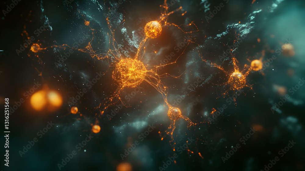 Poster detailed rendering of neuron cells interconnected across a vast network conceptual image