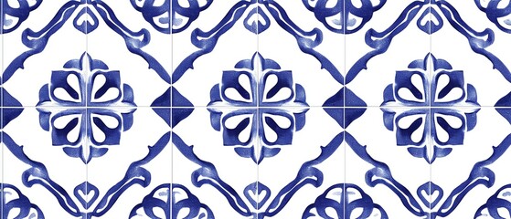Fototapeta premium Blue and white decorative tile pattern.