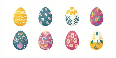Eight Colorful Easter Eggs with Unique Floral and Geometric Designs Perfect for Spring Celebrations