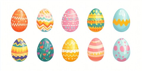 Ten Colorful Decorated Easter Eggs Festive Spring Holiday Symbols Happy Easter Egg Hunt