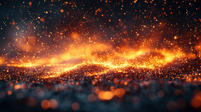 Volcanic eruption sparks fiery lava flow volcano region nature photography nighttime close-up energy