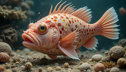 Speckled Fish Swimming Underwater in Coral Reef Habitat Close Up