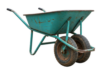 Isolated Turquoise Wheelbarrow with Two Tires