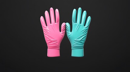 Obraz premium Pink and Teal Nitrile Gloves: A 3D Rendered Image AI Generated