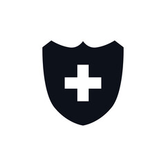 Shield with cross icon. Health protection shield with plus sign. Medicine shield icon.