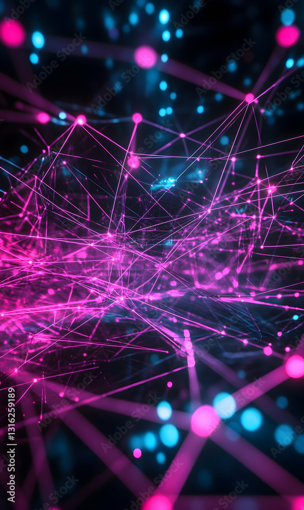 Poster dynamic network concept art with illuminated nodes and interconnections, a modern tech design