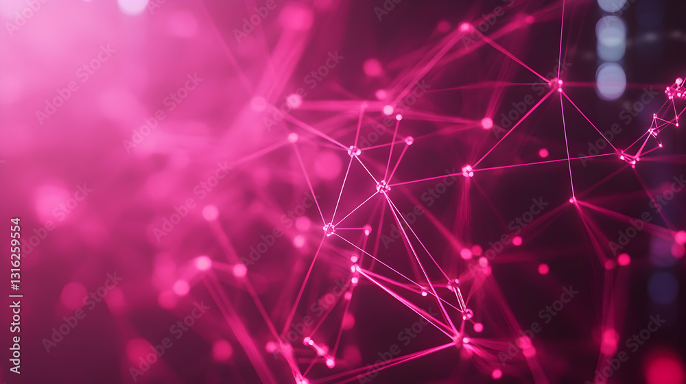 Poster Futuristic Networked System Visualization with Luminescent Pink Nodes and Interconnected Lines