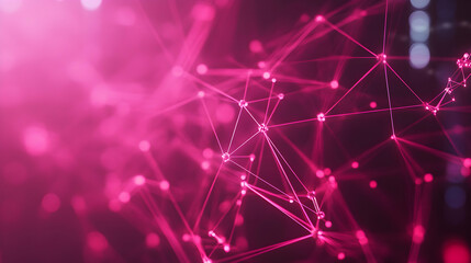 Fototapeta premium Futuristic Networked System Visualization with Luminescent Pink Nodes and Interconnected Lines