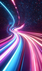Obraz premium Accelerated cosmic journey through starlit skies with luminous trails and vibrant energy flow
