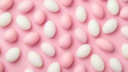 Pastel Pink and White Easter Eggs Pattern on Pink Background Spring Festive Design