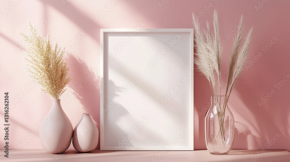 Aufkleber delicate vases with soft lines hold wisps of pampas grass, creating an airy atmosphere. sunlight str