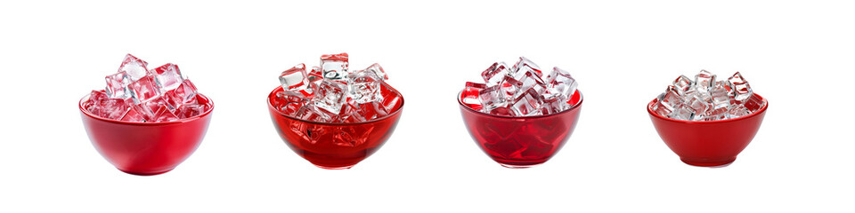 Crystal Clear Ice Cubes in Red Glass Bowls