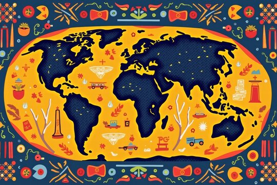 Colorful world map design for music album cover