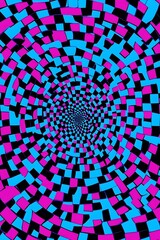 Obraz premium Captivating optical illusion with vibrant checkered tunnel pattern