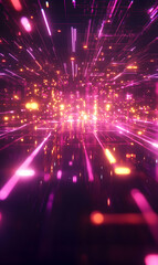 Fototapeta premium Abstract digital space with geometric shapes and blurred neon lights for futuristic visuals