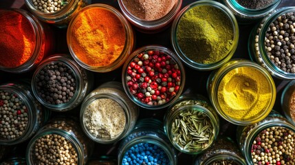 Colorful Italian Spices in Small Containers on a Table