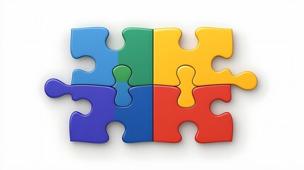 Vibrant Color Puzzle Pieces Interlocking on White Background - 3D Render AI Generated