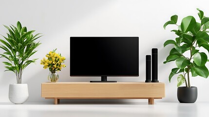 Modern Flat-Screen TV in a Serene Living Room Setting - 3D Render AI Generated