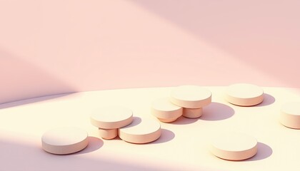 Pastel Pink Cylinders Arranged On A Surface