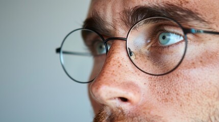 Fototapeta premium The image features a person wearing glasses and a beard, with visible tattoos on their face.