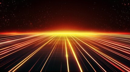 Obraz premium Energetic light streaks extending toward a radiant horizon of stars