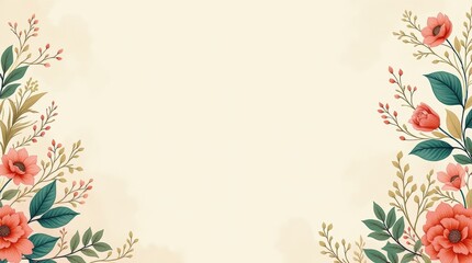 Obraz premium Nowruz soft beige canvas background with Abstract Botanical Line Art with Vibrant Spring Colors