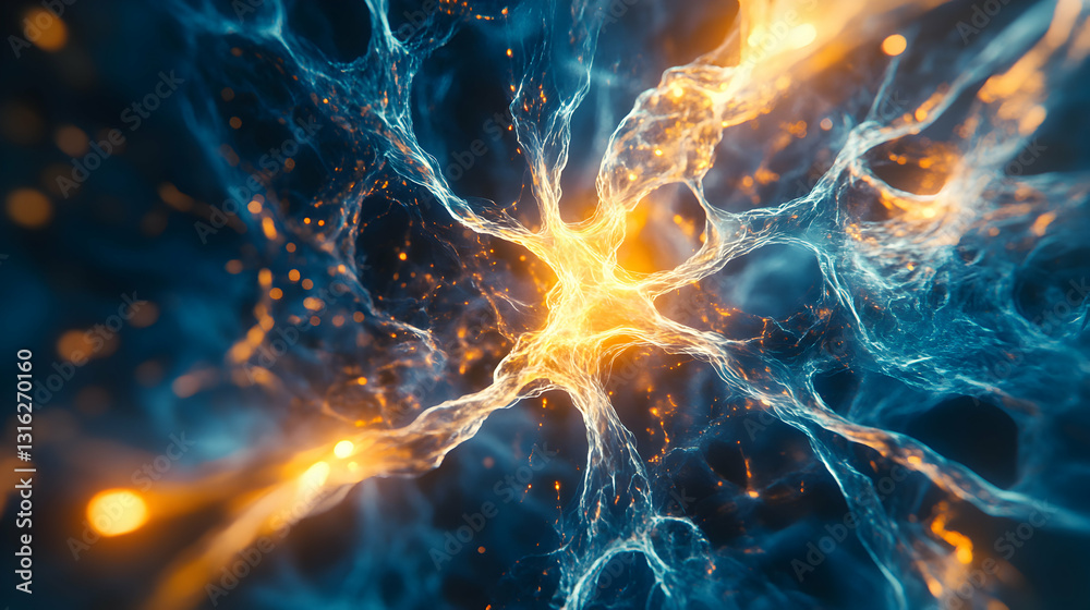 Poster Entangled Network Visualization with Luminous Nodes and Interconnected Pathways, ideal backdrop