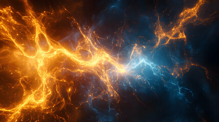 Obraz premium Mystical cosmic clash depicting a blend of celestial fire and enigmatic deep-space elements