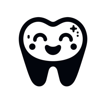 Cheerful tooth illustration with a big smile and sparkles representing dental happiness 
