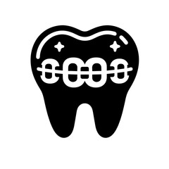 Obraz premium Tooth with braces and sparkling stars indicating orthodontic treatment
