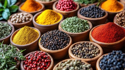 A vibrant tapestry of fragrant herbs and spices, their vibrant hues and tantalizing aromas promising a culinary adventure.