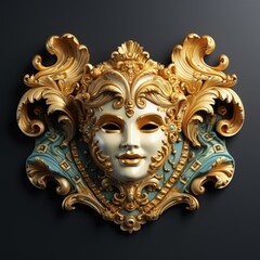 Ornate Gold Comedy and Tragedy Mask for Theatrical Arts