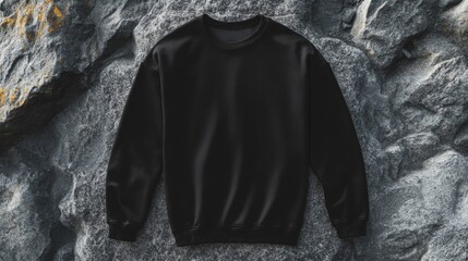 Black Crewneck Sweatshirt on Grey Stone Background