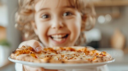 Child holding a slice of pizza