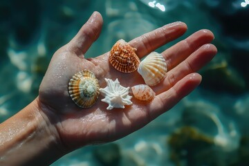 A hand reaching out, offering a selection of natureâ€™s oceanic treasures.