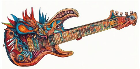 An artistic guitar depicting the form and details of a dragon