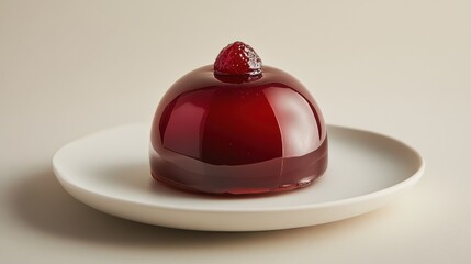 A delectable bonbon, its glossy surface glistening under a soft light, is captured from the side, showcasing its delicate curves and intricate details, with no distracting elements in the background.