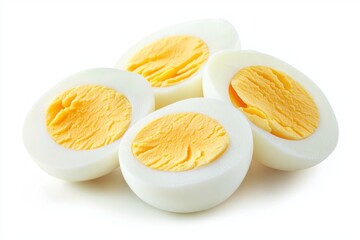 Group of Boiled Egg Halves on White Background Delicious Healthy High Protein Food for Meal Prep Ingredient for Nutrition