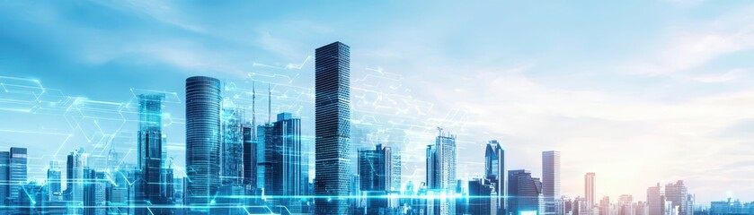 Futuristic City Skyline Featuring Advanced Technology and Automated Delivery Systems