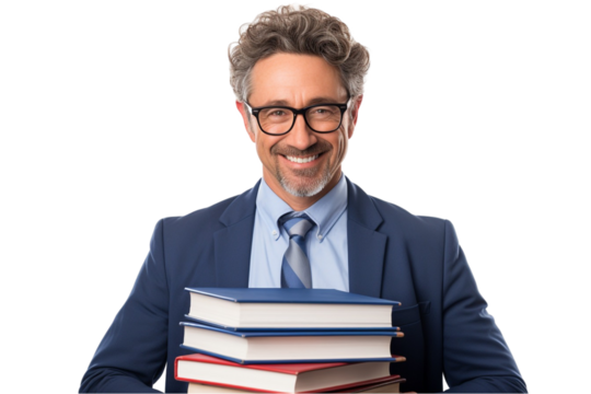Teacher Holding Books – Educator and Mentor Isolated on Transparent Background
