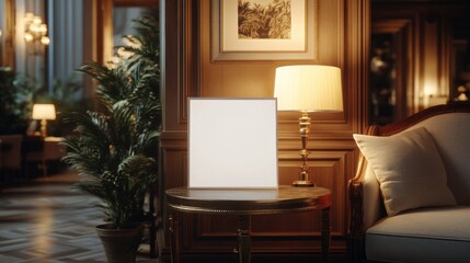 Blank White Sign Mockup in Luxurious Hotel Lobby