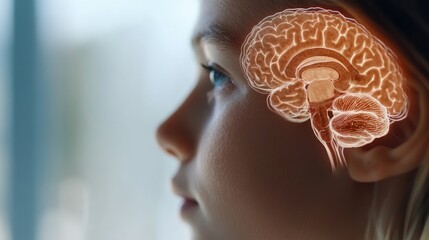 Child's profile with brain illustration highlighting cognitive functions