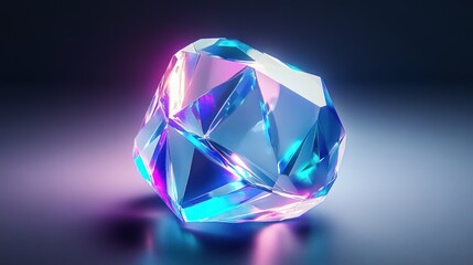 Iridescent gemstone with neon glow.