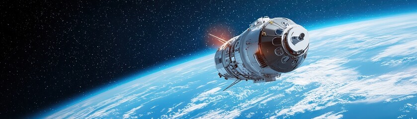 Space Cargo Ship Docking at an Orbital Station in the Vastness of Space