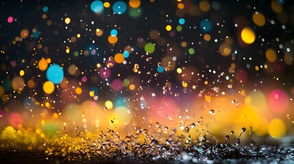 29. **A stunning close-up of water droplets in mid-air, capturing the beauty of Songkran water fights, isolated on a dark background**