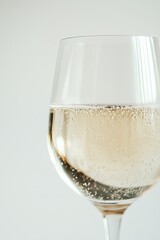 Sparkling water in a transparent glass on a white background