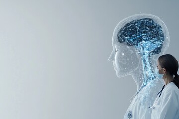 Innovative healthcare professional with digital brain overlay