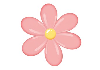 Fototapeta premium Stylized Pink Flower with Yellow Center Isolated on White Background