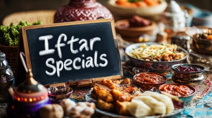 A table showcasing iftar specials with various delicious food items