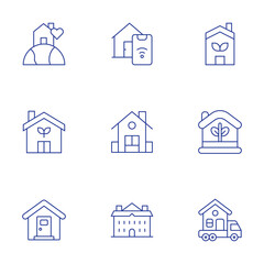 Home icons set. Thin Line style, editable stroke. eco home, home, eco house, moving home, smart home, manor